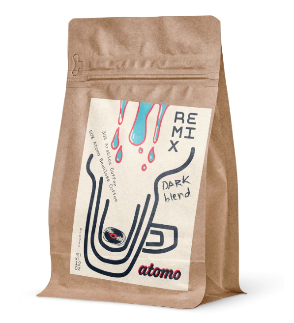 Atomo Remix Coffee (Dark Roast), a partially beanless coffee